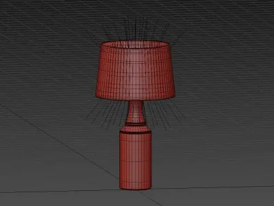 Pair of Lamps with Wood Foot and Brown Lampshade 3D model