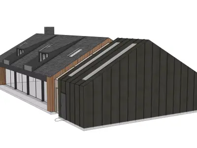 Modern Barndominium House 3D Model Wooden Residential Building 3D model