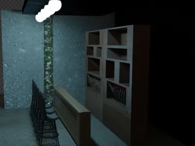 Bar with Wine Bottle and Chair 3D model