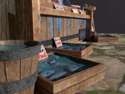 Stylized Fish Shop Stand Low-poly 3d model Low-poly 3D model