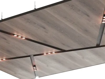 Wooden suspended ceiling with lighting 39 3D model