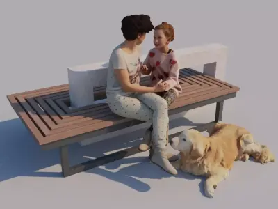  Urban Bench Concrete Wood exterior public space street 3D model