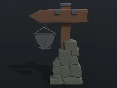 Cartoon fantasy tavern road sign Polygonal Style Low-poly 3D model