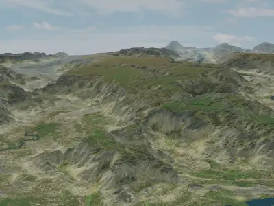 Grassy Hills Mountains Landscape 3D model