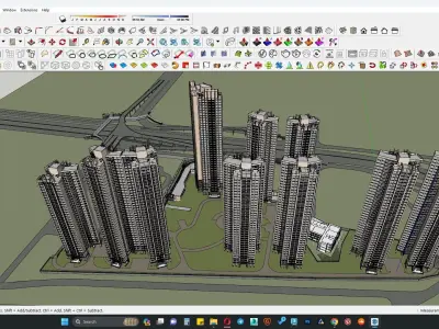 Classical apartment buildings with site office 3D model
