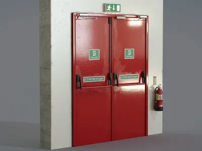 Double Fire Exit Doors Red 3D model