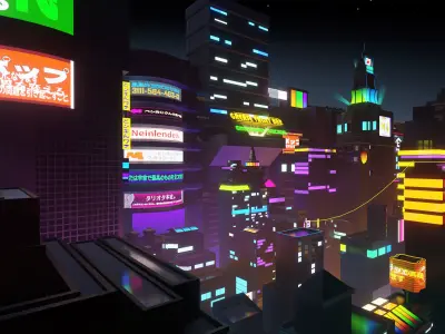 Stylized City Sky View - Low poly modular city Low-poly 3D model