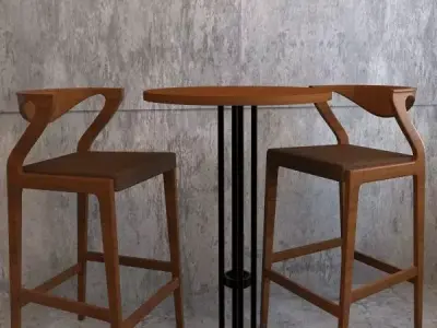 wooden stool 3 Low-poly 3D model