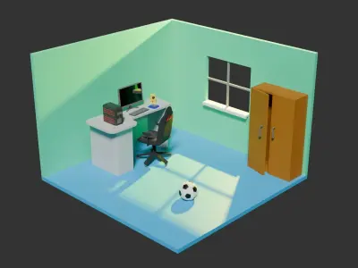 Low Poly PC Room Free low-poly 3D model