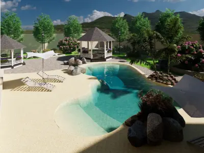 Beach swimming pool Low-poly 3D model