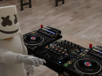 DJ Marsmello action with building and equipment 3D model