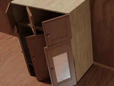 Wardrobe wooden cabinet with three doors 3D model