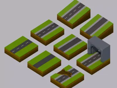 Low Poly Road Set 1 of roads and bridges Free low-poly 3D model