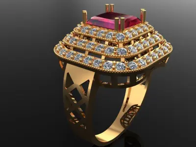 Women Ring 85 radiant cut diamond pyramid ring for women 3D print model