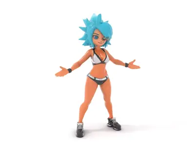 Energetic BlueHaired Athlete Rigged and Animated Low-poly 3D model