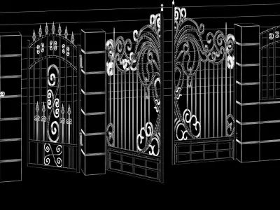 gate door set 02 Low-poly 3D model