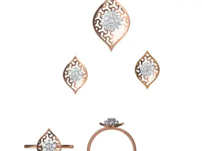 Light wt Ring Earrings Pendant set 3dm stl 1-render details 3D print model