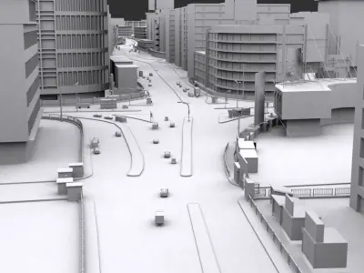 Low Poly City Model street with buildings and cars Low-poly 3D model