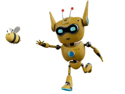 Robotic Character ROBO - CAT Blender Rigged Low-poly 3D model