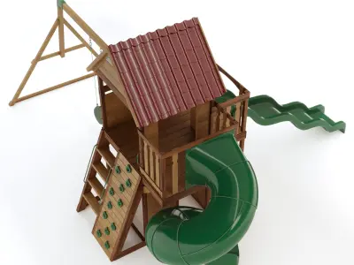 Childrens Playhouse with slides swings climbing wall and ladder  3D model