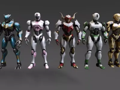 Robots Pack 4 Low-poly 3D model
