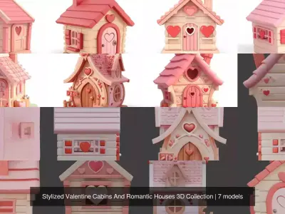 Stylized Valentine Cabins And Romantic Houses 3D Collection 3D Model Pack
