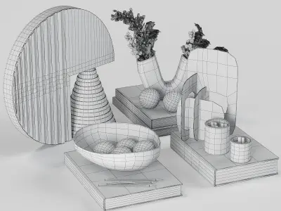 Decorative set with Tortoise Glass Candles 3D model