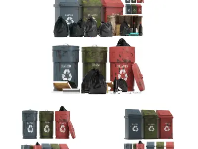 Garbage set trash cans and bags Low-poly 3D model