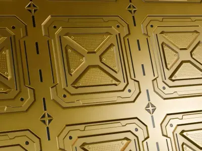 Golden Sci-Fi Metal Plate PBR Seamless Texture