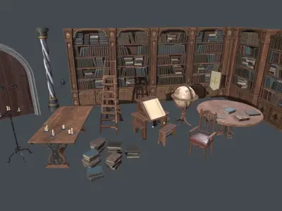 Medieval Fantasy Library model pack low-poly PBR Low-poly 3D model