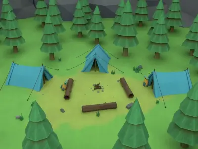 Cartoon Camp Low-poly 3D model