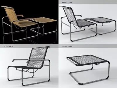 S35R four different chairs and table 3D model