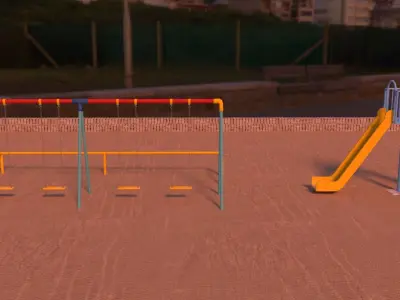 japanese playdround equipment  slide swing Low-poly 3D model