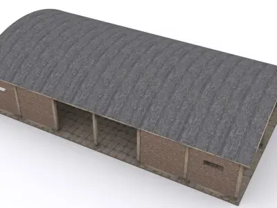 Hangar brick barn Low-poly 3D model