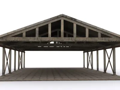Hangar wooden structure with roof Low-poly 3D model