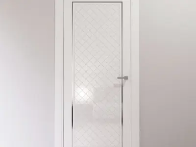 White interior door with glossy arabesque tiles 3D model