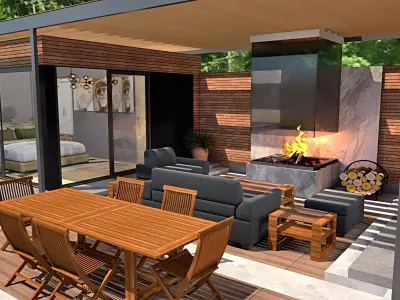 pool house with fireplace and sauna 3d model 3D model