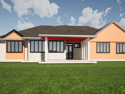 Bungalow house on field 3D model