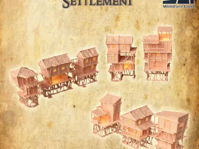 Marsh Settlement Tabletop Terrain 28 MM 3D print model