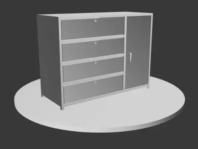 Wooden Wardrobe with Openable Door and Drawers Low-poly 3D model