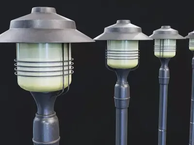 Street and Park Lamp Post Set Low-poly 3D model
