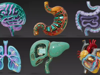 Cyber Organs Bundle 6 Biomechanical Sci-Fi Low-poly Low-poly 3D model