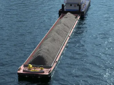  Tugboat and Hopper Barge with Coal on Water 