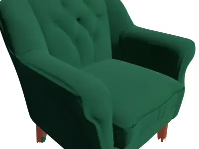 Green Velvet Tufted Accent Armchair Low-poly 3D model