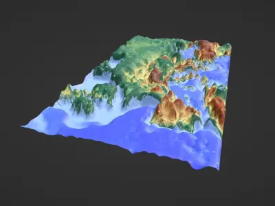 Europe Map Topography Low-poly 3D model