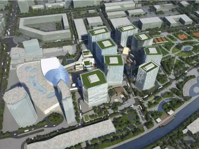 Modern Business District with Park and Cultural Center 3D model