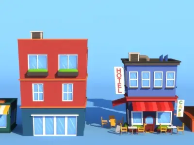 Cartoon Buildings  Low-poly 3D model