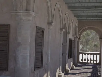 Palace stairs leading up to building with arches 3D model