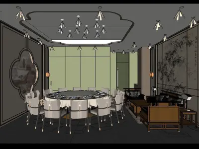 Private dining rooms in a Chinese restaurant 3D model