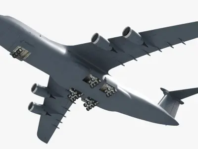  Strategic Airlift Jet with Extended Landing Gear Dark Gray Simplified 